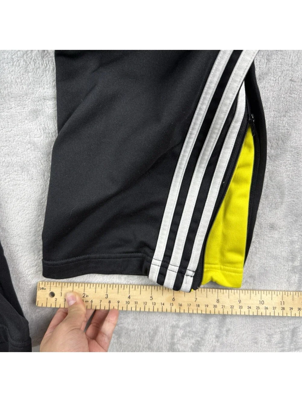 Adidas Men’s Small Black 3-Stripes Track Pants Yellow Ankle Zip Soccer Y2K Baggy